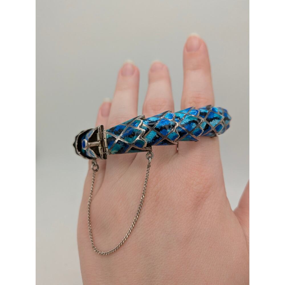 Margot de Taxco/Jeronimo Fuentes Sterling Blue Enamel Snake Necklace & Bracelet - Picture 3 of 12